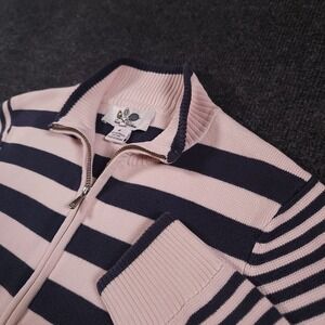 Brooks Brothers ProSport Pink Black Striped Zip Cardigan Sweater M Supima Cotton